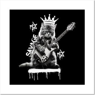 Rock Cat Playing Guitar Posters and Art